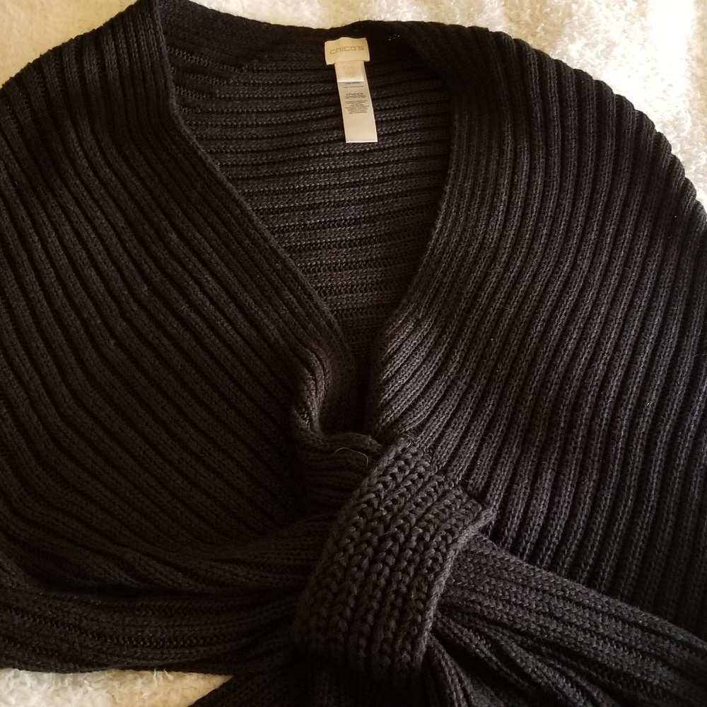 CHICO'S Black Wrap Shawl Sweater ONE SIZE